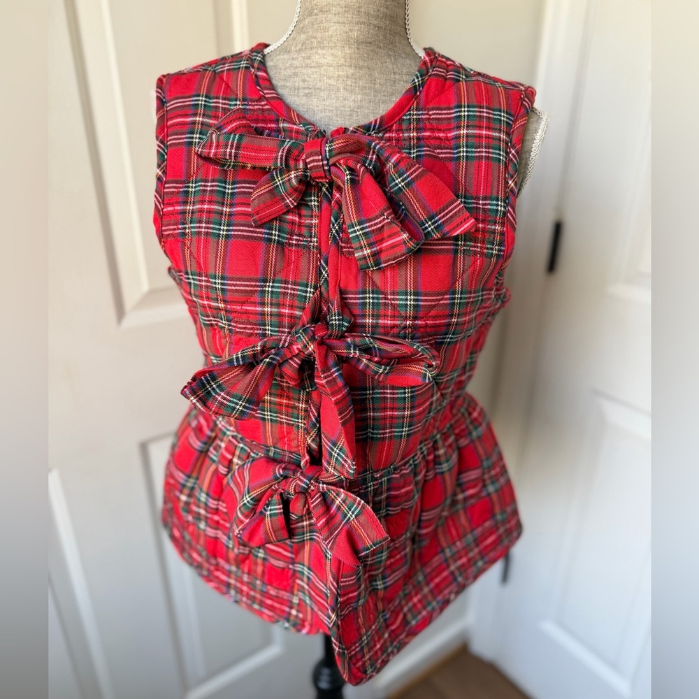 Entro Red Plaid Three Bow Vest Small - Picture 2 of 6